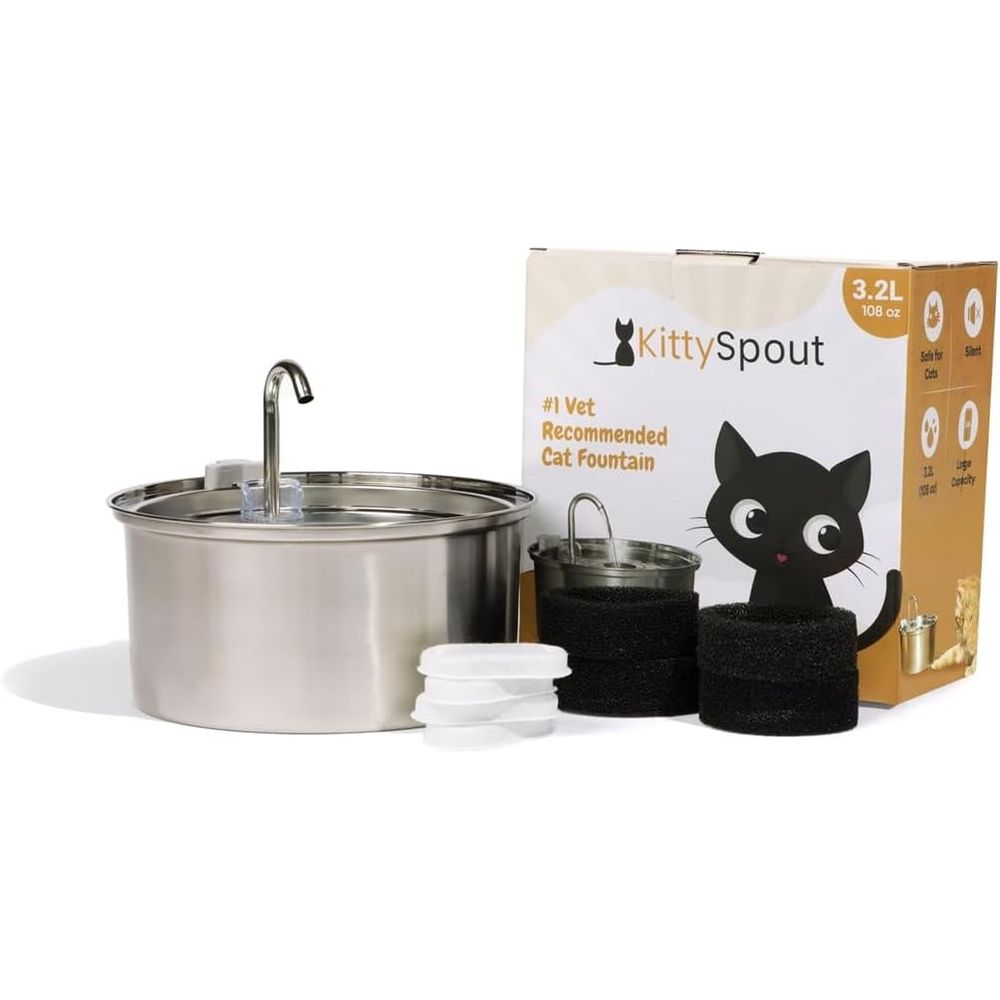 Like New KittySpout MFM0300 Stainless Steel Cat Water Fountain 3.2L/108oz - Durable, Quiet, Easy to Clean