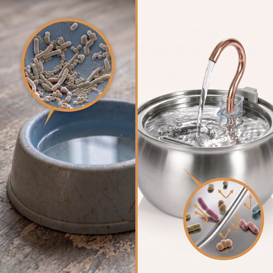 Plastic bowl bacteria vs KittySpout 4L stainless steel