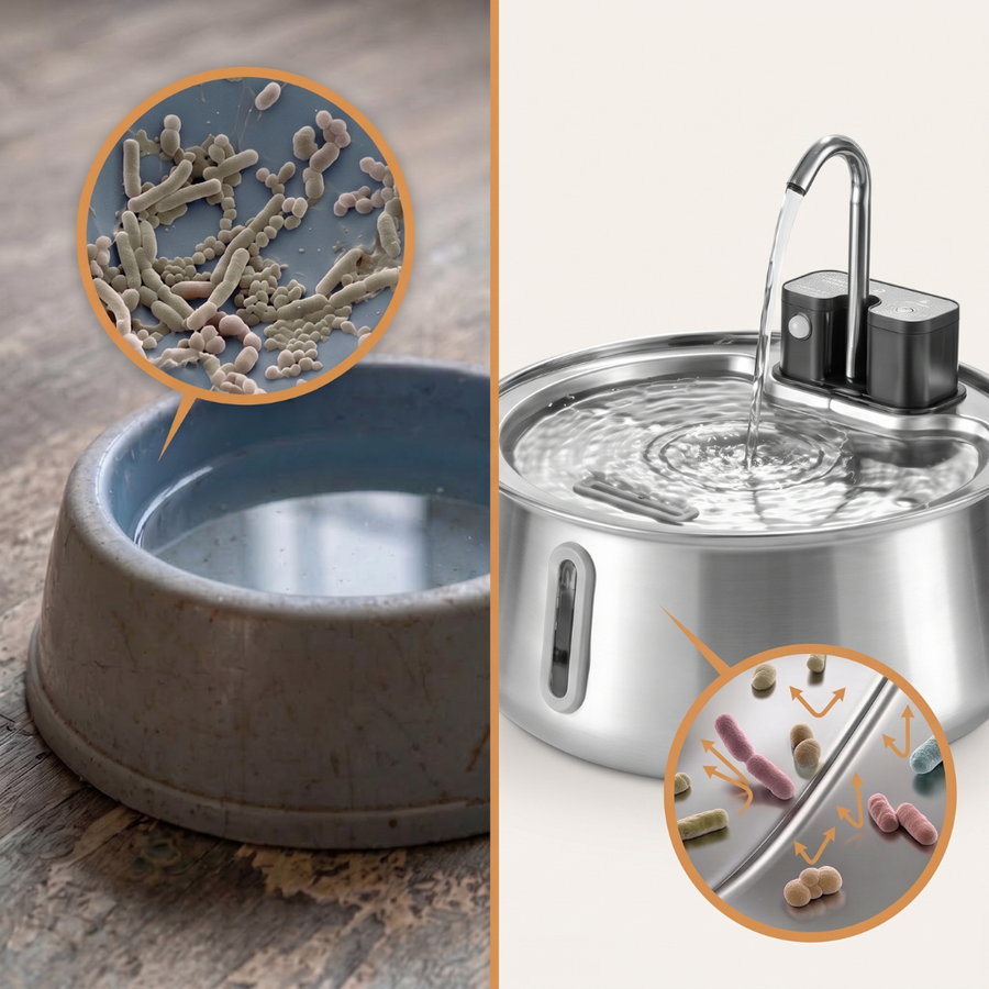 Plastic bowl bacteria vs KittySpout stainless steel